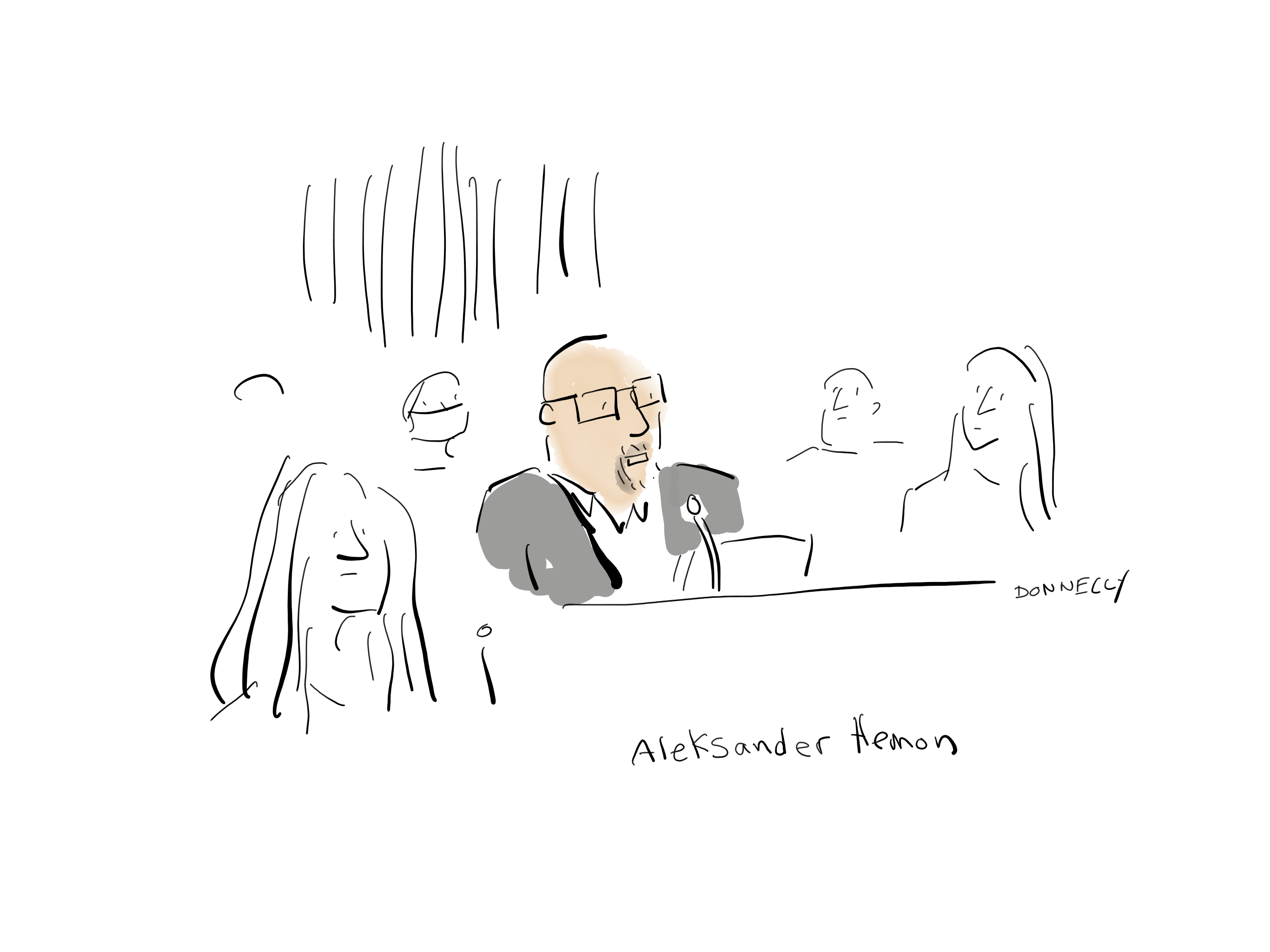 Drawing of the PEN America Emergency World Voices Congress of Writers, with Aleksander Hemon
