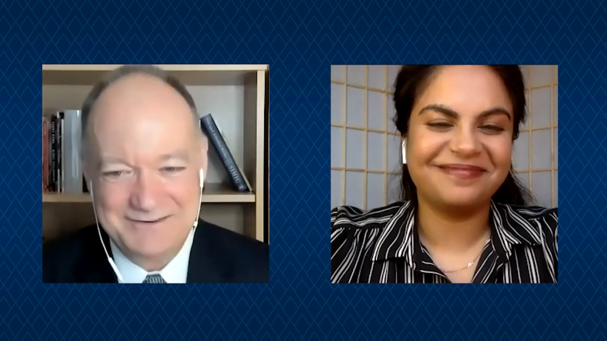 Georgetown President John J. DeGioia and Dr. Lakshmi Krishnan