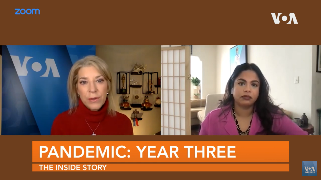 Lakshmi Krishnan being interviewed in The Inside Story covering on the Pandemic: Year Three