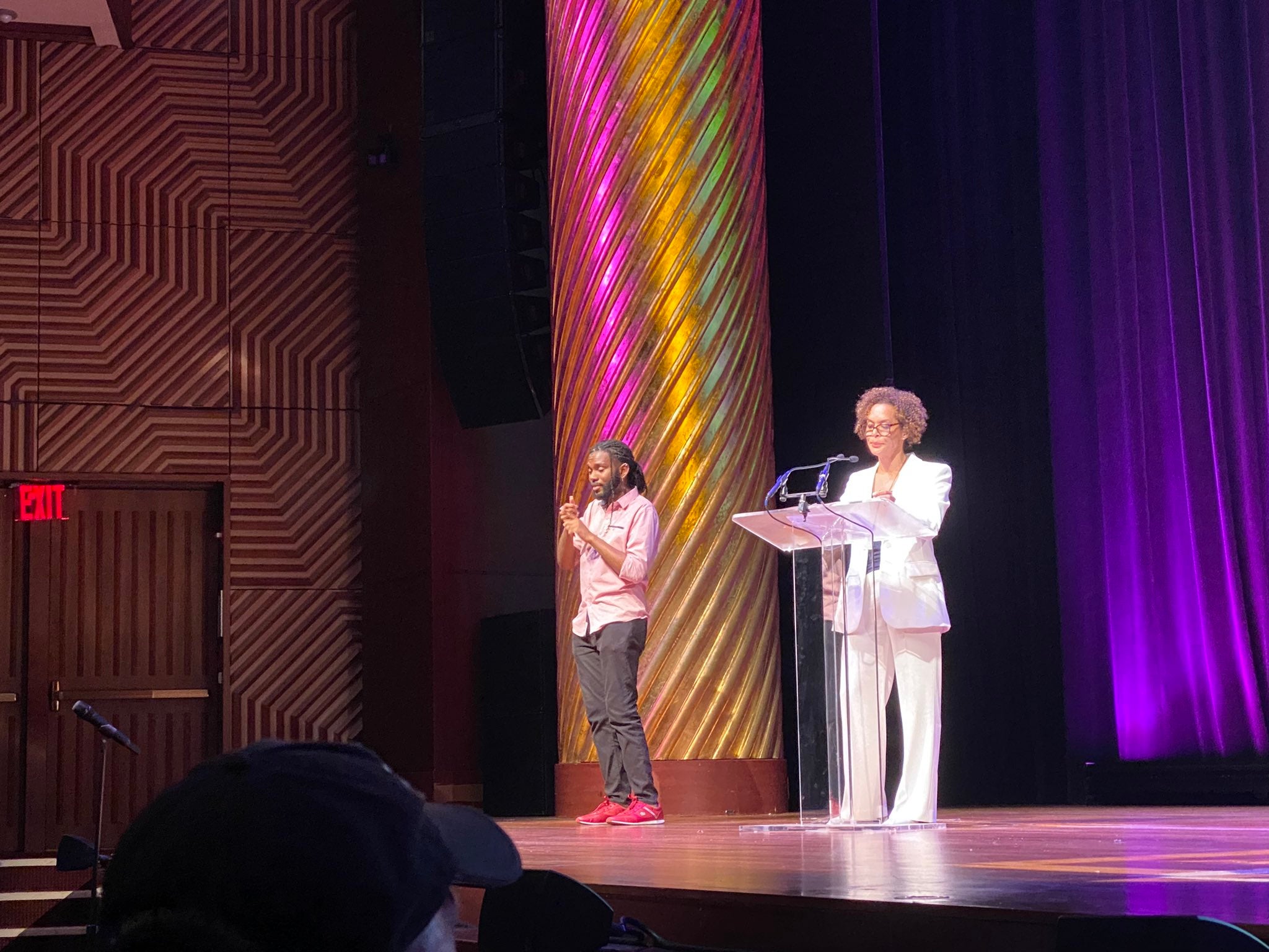 Aminatta Forna presenting her remarks on the opening night of the 2022 PEN America: World Voices Festival