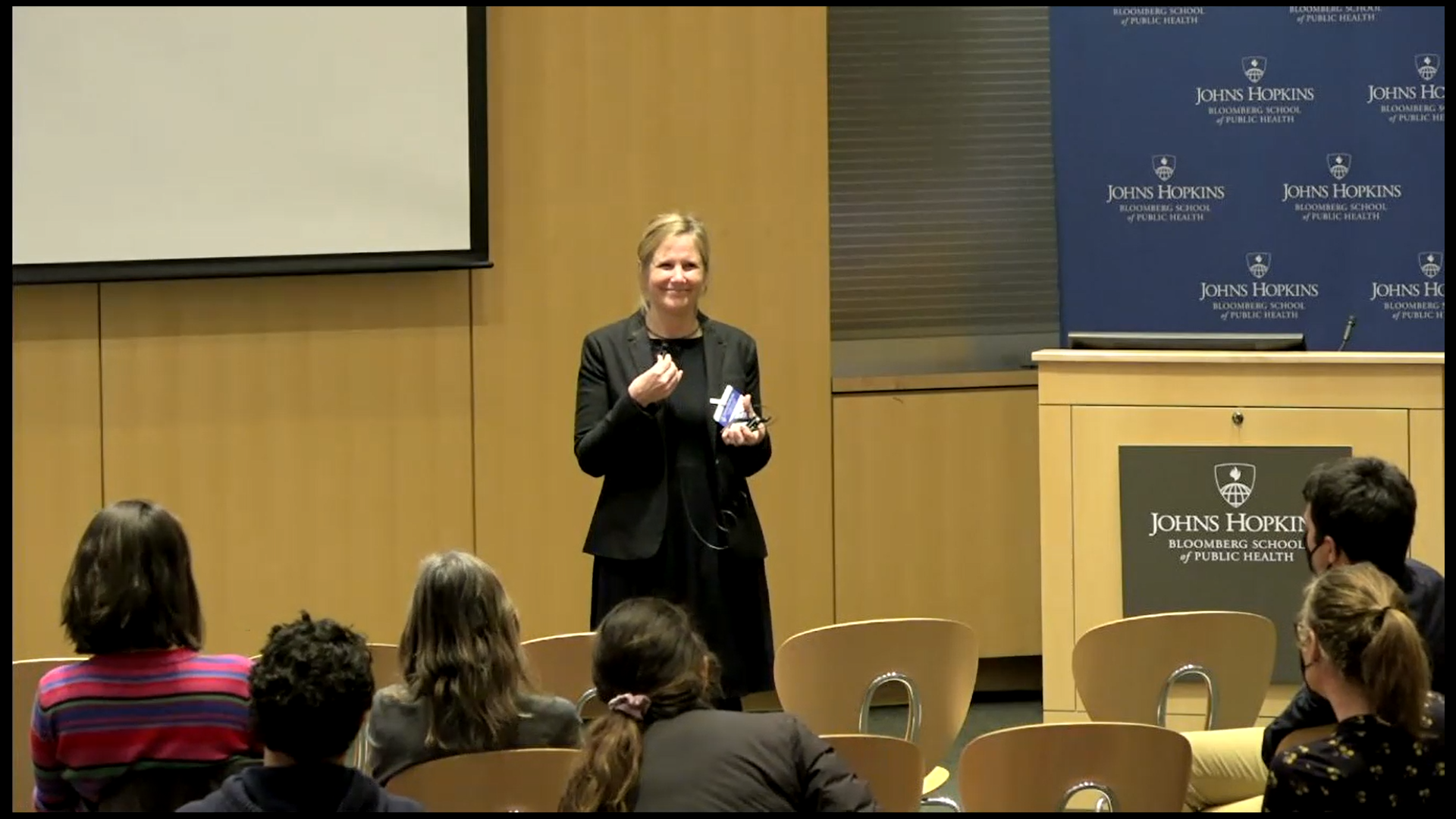 Emily Mendenhall presents her book Unmasked at the Johns Hopkins Bloomberg School of Public Health