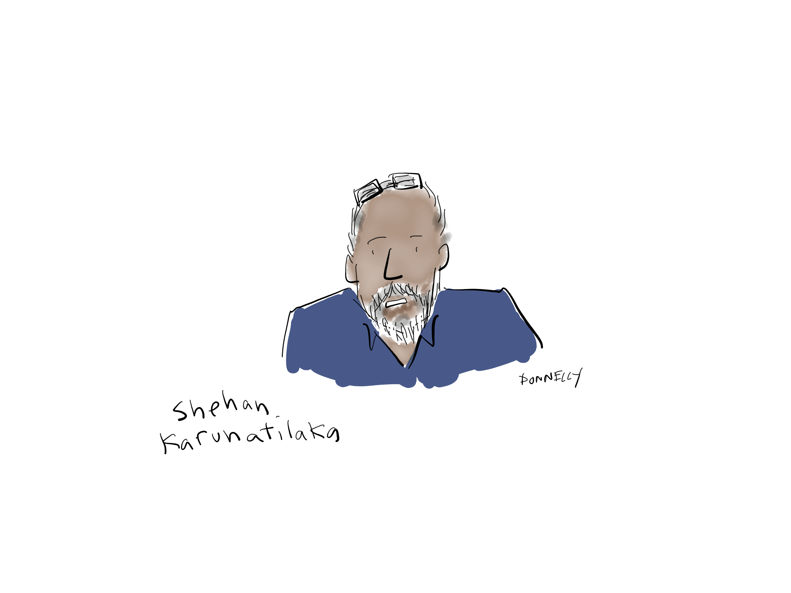 Drawing of the PEN America Emergency World Voices Congress of Writers, with Shehan Karunatilaka