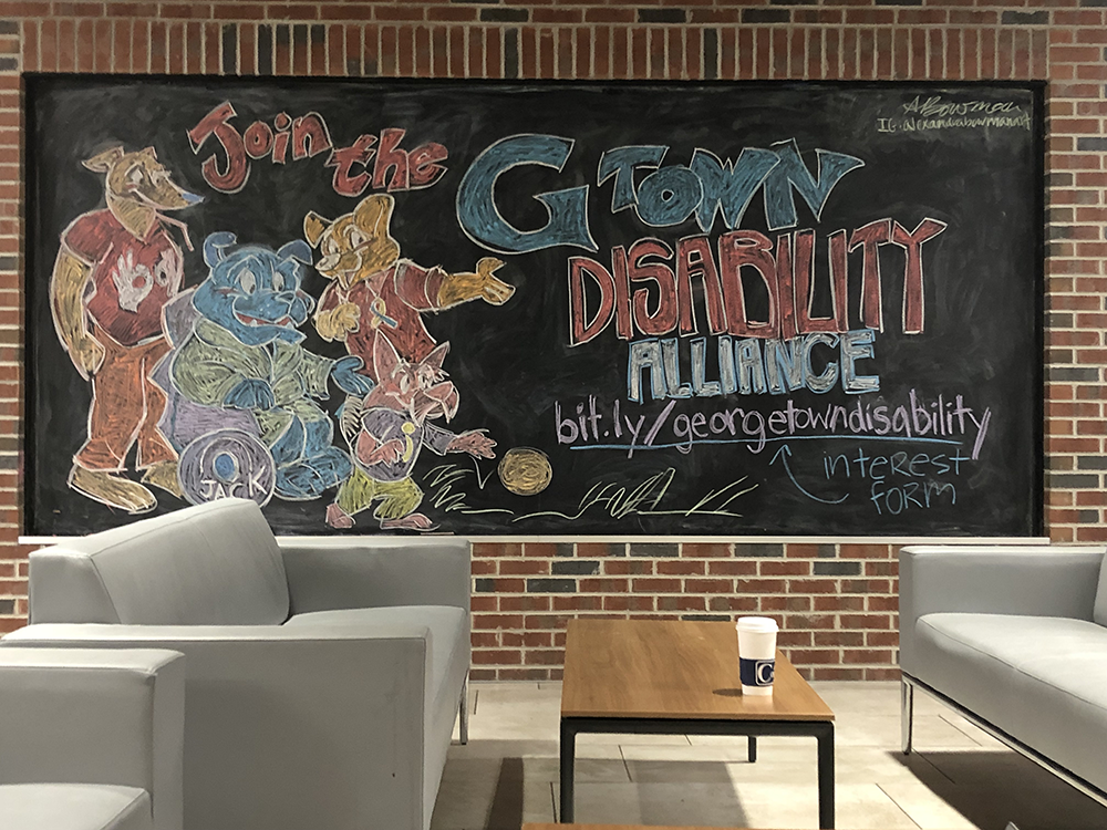 Invitation on blackboard inviting students to join the Georgetown Disability Alliance