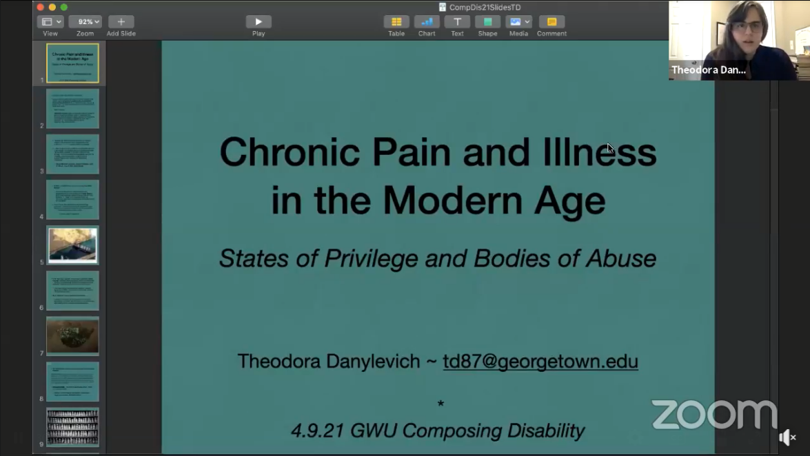 Theodora Danylevich speaking at the Composing Disability Conference